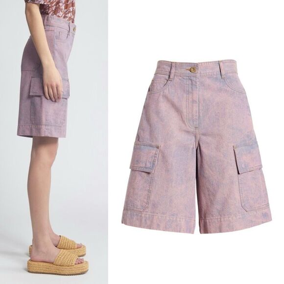 NWOT Sessun Captino Pink Purple Wash Denim Bermuda Shorts Size FR42 US10 - Picture 2 of 9